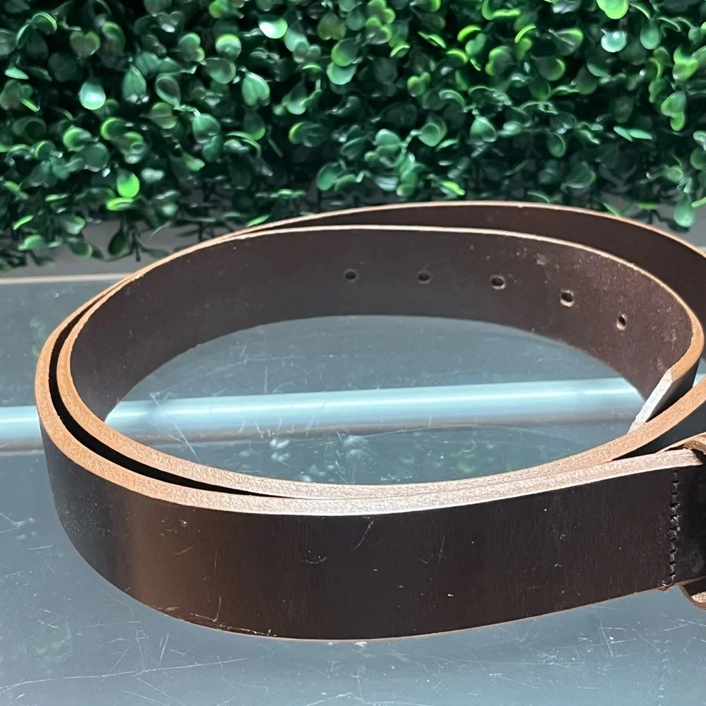 Donald J. Pliner Dark Brown Leather Belt with Silver Buckle